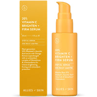 Allies of Skin 20% Vitamin C Brighten + Firm Serum: 20 % ethyllierte L-Ascorbinsäure + Orangenextrakt-Komplex mit Glutathion. Festigt & hellt intensiv auf. Für glatte, elastische Haut 30 ml